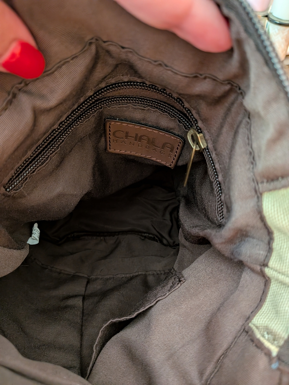 Chala Beige and Brown Crossbody Shoulder Bag with Turtle Charm - Picture 2 of 8